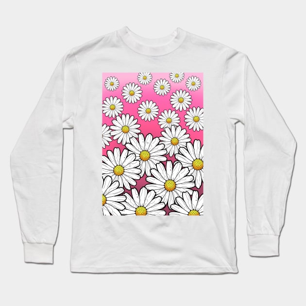 Daisy pattern on a cute pink background Long Sleeve T-Shirt by weilertsen